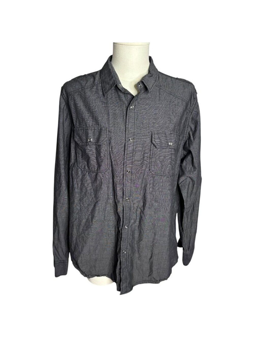 American Rag Snap Front Long Sleeve Shirt XL Black Pockets Cotton Casual